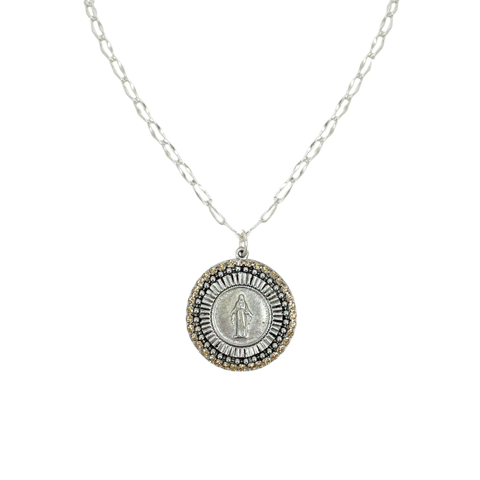 Virgins Saints Angels Disco Virgin Charm Necklace SilverLight Colorado Topaz 239$